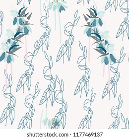 Floral vector seamless pattern with hand drawn lilies and leaves -  Kaiser's crown flowers.