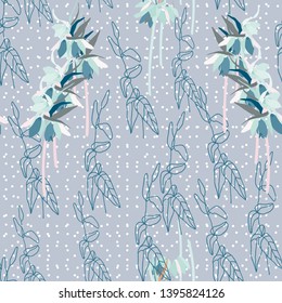 Floral vector seamless pattern with hand drawn lilies and leaves -  Kaiser's crown flowers. 