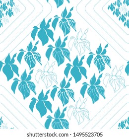 Floral vector seamless pattern with hand drawn stylized flowers, leaves and geometric shapes. Pattern is made with a clipping mask for easy editing.