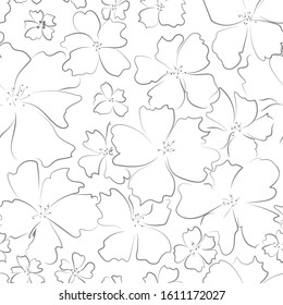 Floral vector seamless pattern. Hand drawn gray contours of abstract flowers on white background. Template for design, textile, wallpaper, web site background, ceramics.