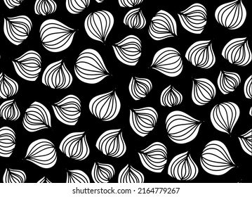 Floral vector seamless pattern with hand drawn black flowers on colorful leaves - Moire outline illustration
