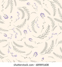 Floral Vector Seamless Pattern. Hand drawn endless vector illustration on light background. Can be used for wallpaper, website background, textile, greeting cards, wedding invitation and wrapping