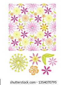 Floral vector seamless pattern and icons
