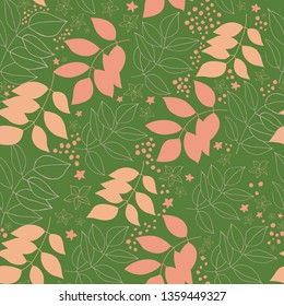 Floral vector seamless pattern. Leaves, branches, flowers and dots. Customized colors. Easy apply to your art work.