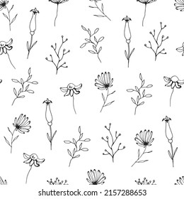 Floral vector seamless pattern, leaves and flowers, design for textile, fabric, packaging.