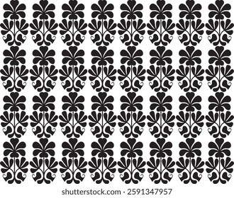 floral Vector seamless pattern with leaves and curls | Seamless black and white vintage floral border | Geometric floral set of seamless patterns. White and black vector backgrounds.