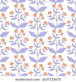Floral vector seamless pattern in limited palette on white background. For wallpaper, fabric, textile