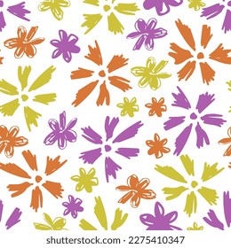 Floral vector seamless pattern. Multicolored flowers on a white background. For fabric prints, textile products.