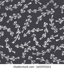 Floral vector seamless pattern on a dark background. Hand drawn sketch illustration. Simple chalk background. Ideal for textiles, wallpaper, packaging, etc.