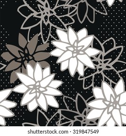 Floral vector seamless pattern on black background
