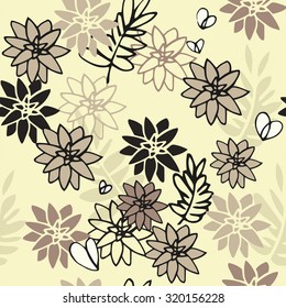 Floral vector seamless pattern on beige background