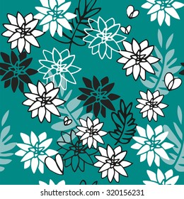 Floral vector seamless pattern on turquoise background