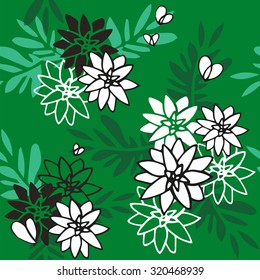 Floral vector seamless pattern on green background