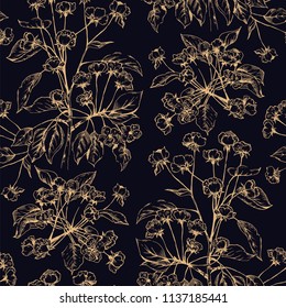 Floral Vector Seamless Pattern. Ornate  endless illustration in luxury style with hand drawn tree branches. Useful backdrop for website, packaging, textile, greeting card, wedding invitation, wrapping