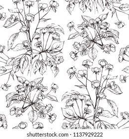 Floral Vector Seamless Pattern. Ornate  endless illustration in luxury style with hand drawn tree branches. Useful backdrop for website, packaging, textile, greeting card, wedding invitation, wrapping