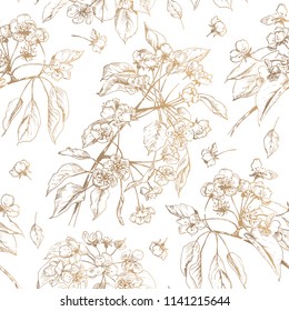 Floral Vector Seamless Pattern. Ornate  endless illustration in luxury style with hand drawn tree branches. Useful backdrop for website, packaging, textile, greeting card, wedding invitation, wrapping