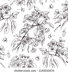 Patrón sin problemas del vector floral. Organiza una interminable ilustración en estilo lujoso con ramas de árbol dibujadas a mano. Fondo útil para sitios web, empaque, textil, tarjeta de felicitación, invitación de boda, envoltura