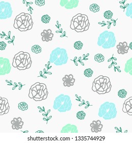 Floral vector seamless pattern in pastel  on white background, Hand drawn fabric,Surface pattern design. 