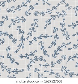 Floral vector seamless pattern in pastel colors on grid background. Hand drawn simple doodle illustration. Ideal for textiles, wallpaper, packaging, etc.