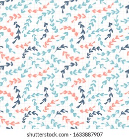 Floral vector seamless pattern in pastel colors on a white background. Hand drawn simple doodle illustration. Ideal for textiles, wallpaper, packaging, etc.