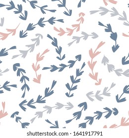Floral vector seamless pattern in pastel colors on a white background. Hand drawn simple doodle illustration. Ideal for textiles, wallpaper, packaging, etc.