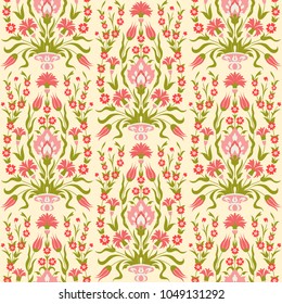 Floral vector seamless pattern. Pink flowers in oriental style