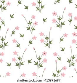 Floral vector seamless pattern. pink flowers with leaves on a white background