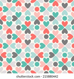 Floral Vector Seamless Pattern. Red, Green, Black And White Shabby Colors. Endless Texture Can Be Used For Printing Onto Fabric And Paper Or Scrap Booking. Flower Abstract Shape With Heart.