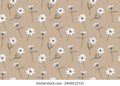 Floral vector seamless pattern with small white daisy flowers.