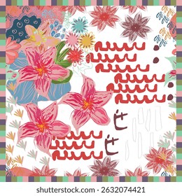 Blumenvektor nahtloses Muster für Sommer und Textur, Textil, Mode, Schal-Design. Bunte Blumen und genießen. Schal-Design.