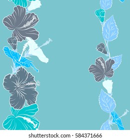 Floral vector seamless pattern. Tropical floral seamless pattern with blue hibiscus flowers and copy space (place for your text). Vector illustration.