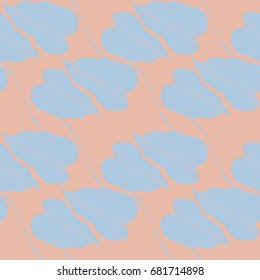 Floral vector seamless pattern with tropical leaves. Simple hand drawn leaves outlines in pastel colors.