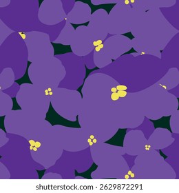 Floral vector seamless pattern Violets. Purple and yellow flowers. Perfect for fabrics, stationery, packaging.
