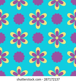  Floral vector seamless pattern with violet-yellow flowers on turquoise background. Clipping mask.
