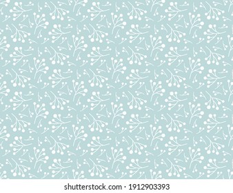 Floral vector seamless pattern. White leaves on dusty blue background. Abstract floral pattern. Vector illustration. Simple design for fabric, wallpaper, scrapbooking, textile, wrapping paper