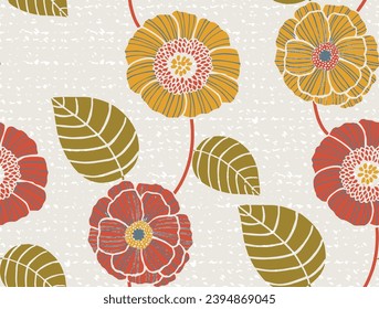 Floral vector seamless pattern with yellow and red  daisy graphic flowers. For textile, design, book and diary covers, wallpapers, print, gift packaging and scrapbook