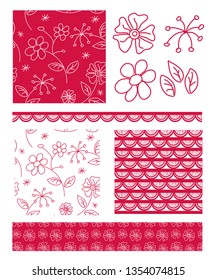 Floral Vector Seamless Patterns and Icons