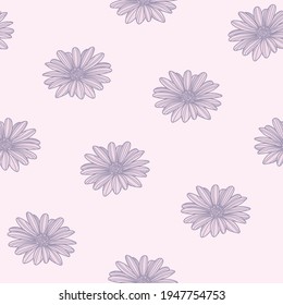 Floral vector seamless repeat pattern design with hand drawn daisy elements. cute flower pattern, spring design.