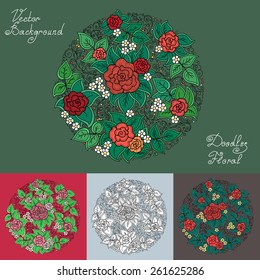 floral vector set varicolored pattern of spirals, swirls, doodles