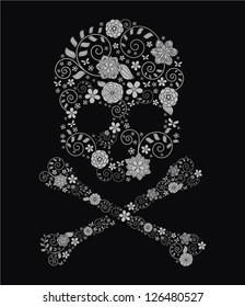 floral vector skull on black background