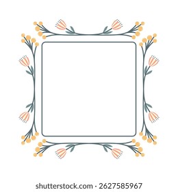 Quadro quadrado de vetor floral com tulipas e ramos de baga fundo branco. Perfeito para fundos de primavera e verão, cartões de felicitações.