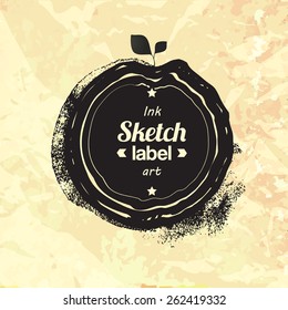 Floral vector stamp label. Sketch sticker with leaves, blob drawing element. Modern decorative banner. Dirty elements at vintage paper.