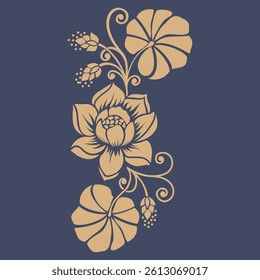 Floral vector stencil. Linocut flower illustration isolated. Vintage tattoo design. Block print or woodcut stamp graphic.