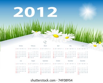 floral vector template with 2012 year  calendar