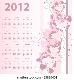 floral vector template with 2012 year  calendar. Eps10