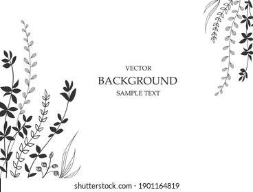 Plantilla vectorial floral con hojas, plantas para tarjeta de saludo. Resumen de elementos naturales. Impresión de planta vectorial para afiche de vacaciones, fondo, portada, cartel, invitación. Diseño minimalista y moderno.