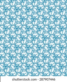 Floral vector texture with arabesques and oriental elements. Seamless colored abstract background with blue leafs