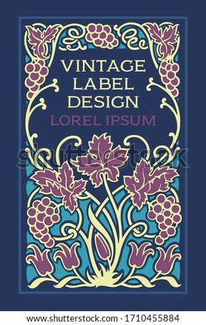 Floral Vector Vintage Label Design with grapes and tulips