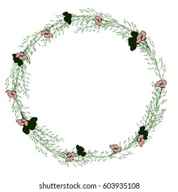 Floral vector wreath with wild flowers and herbs.