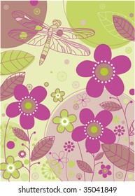 floral vectorial background with a dragonfly